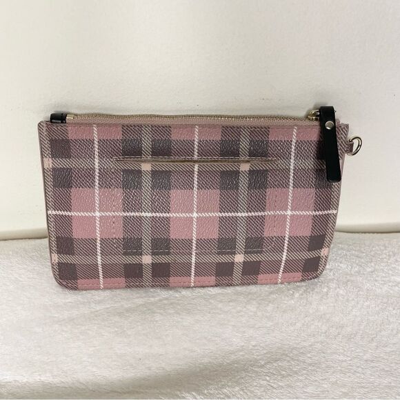 Kate Spade Wristlet Fairmount Square Slim Bee Clutch Plaid Pink No Strap - Picture 3 of 16